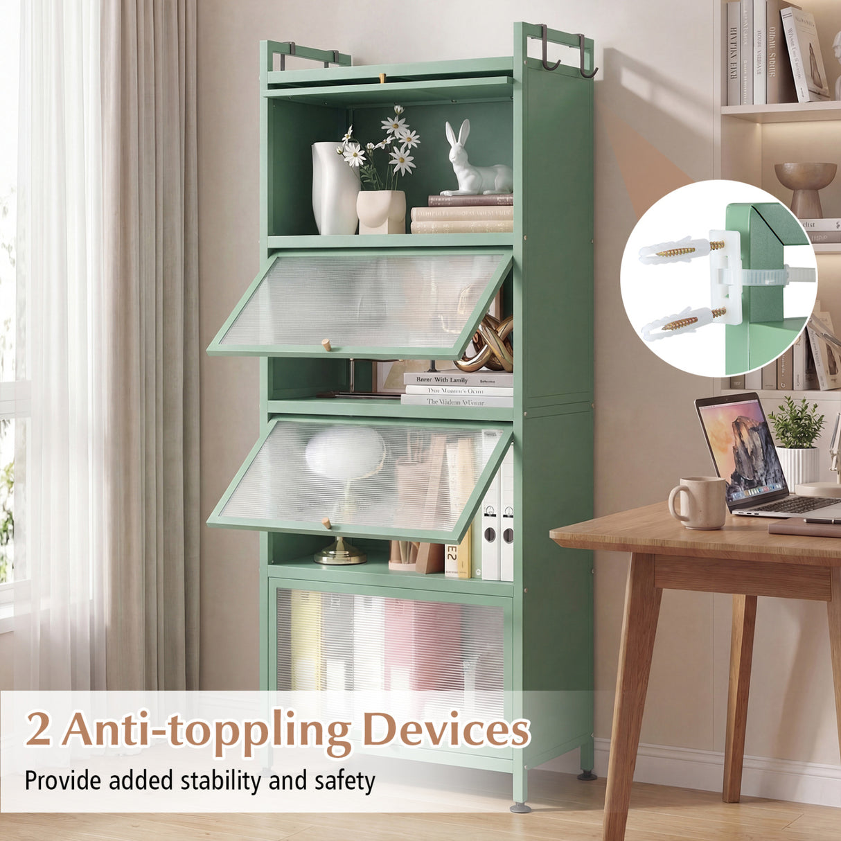 5-Tier Kitchen Baker's Rack with Flip-up PC Doors-Green
