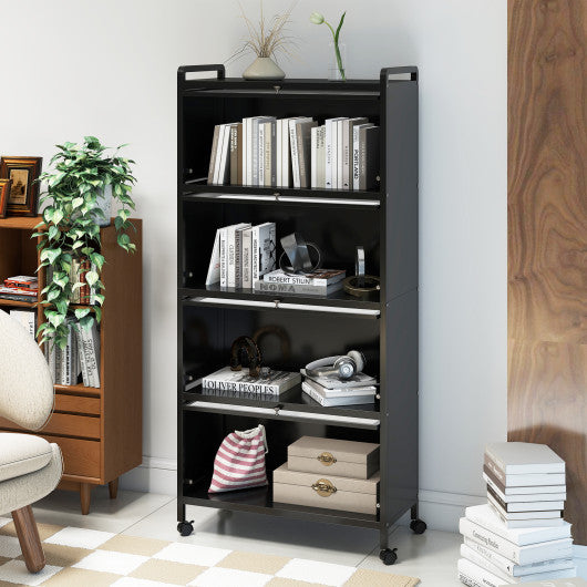 5-Tier Kitchen Pantry Storage Cabinet with Flip-Up Doors-Black