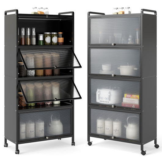 5-Tier Kitchen Pantry Storage Cabinet with Flip-Up Doors-Black