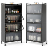 5-Tier Kitchen Pantry Storage Cabinet with Flip-Up Doors-Black