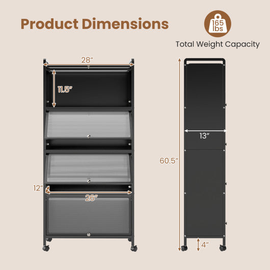 5-Tier Kitchen Pantry Storage Cabinet with Flip-Up Doors-Black
