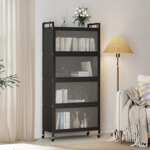 5-Tier Kitchen Storage Cabinet with 4 Flip-up PC Doors Adjustable Feet and Rolling Wheels-Black