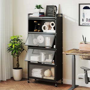 5-Tier Kitchen Storage Cabinet with 4 Flip-up PC Doors Adjustable Feet and Rolling Wheels-Black