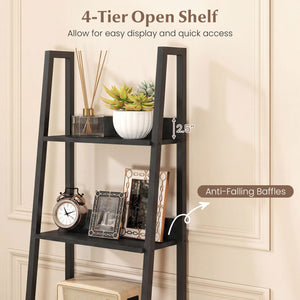 5-Tier Ladder Bookshelf with Fabric Drawer for Living Room and Home Office-Black