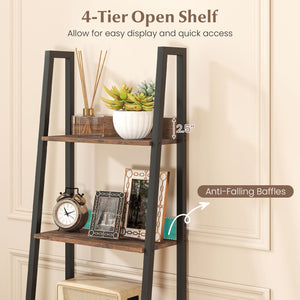 5-Tier Ladder Bookshelf with Fabric Drawer for Living Room and Home Office-Rustic Brown
