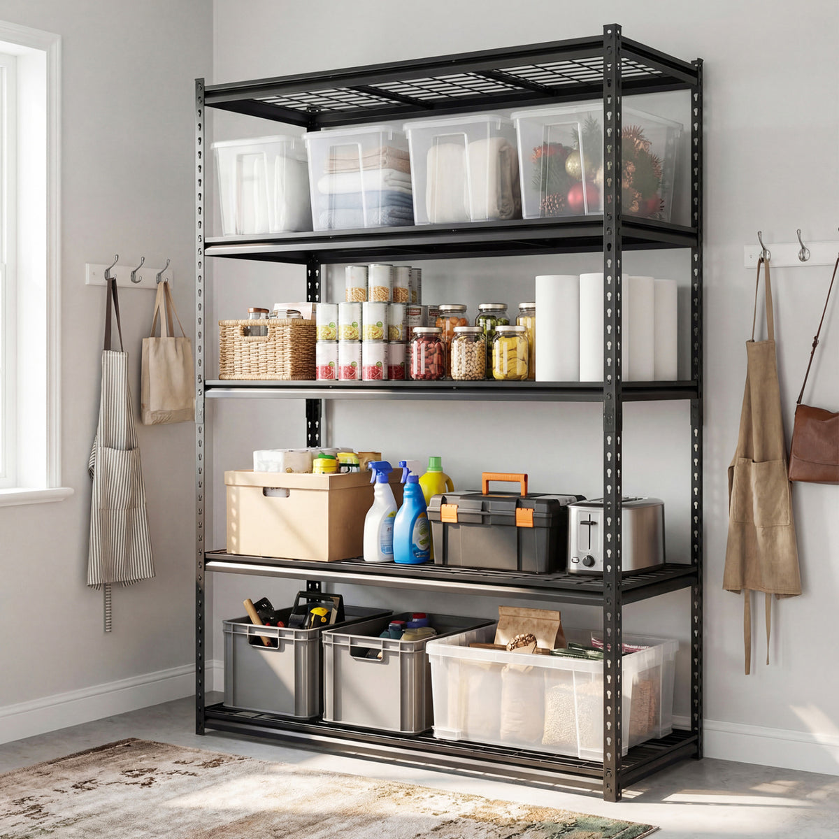 5-Tier Metal Shelving Unit 2000 lbs Capacity with Adjustable Wire Racks Set of 1