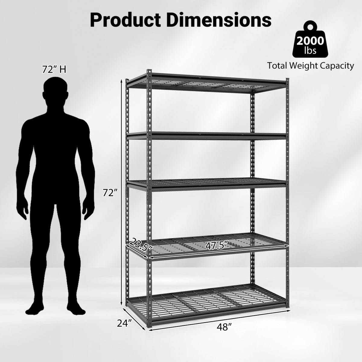 5-Tier Metal Shelving Unit 2000 lbs Capacity with Adjustable Wire Racks Set of 3