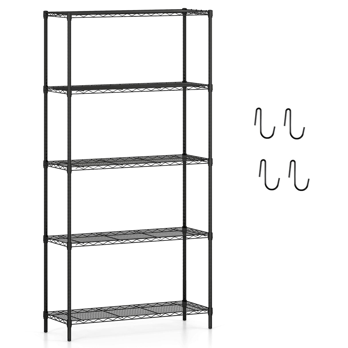 5-Tier Metal Storage Shelving Unit with V-Shaped Wire Rack and 1250 LBS Capacity-Black