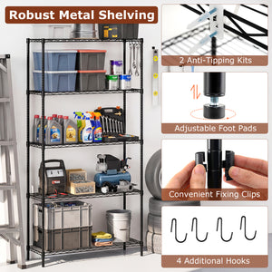 5-Tier Metal Storage Shelving Unit with V-Shaped Wire Rack and 1250 LBS Capacity-Black