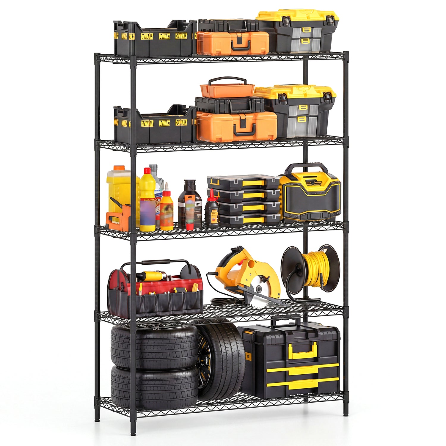 5-Tier Metal Storage Shelving Unit with V-Shaped Wire Rack-Black