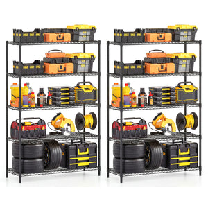 5-Tier Metal Storage Shelving Unit Set of 2 Adjustable Utility Shelf with V-Shaped Wire Rack-Black