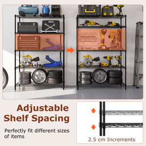 5-Tier Metal Storage Shelving Unit Set of 2 Adjustable Utility Shelf with V-Shaped Wire Rack-Black