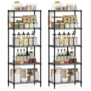 5-Tier Metal Storage Shelving Unit Set of 2 with V-Shaped Wire Rack-Black