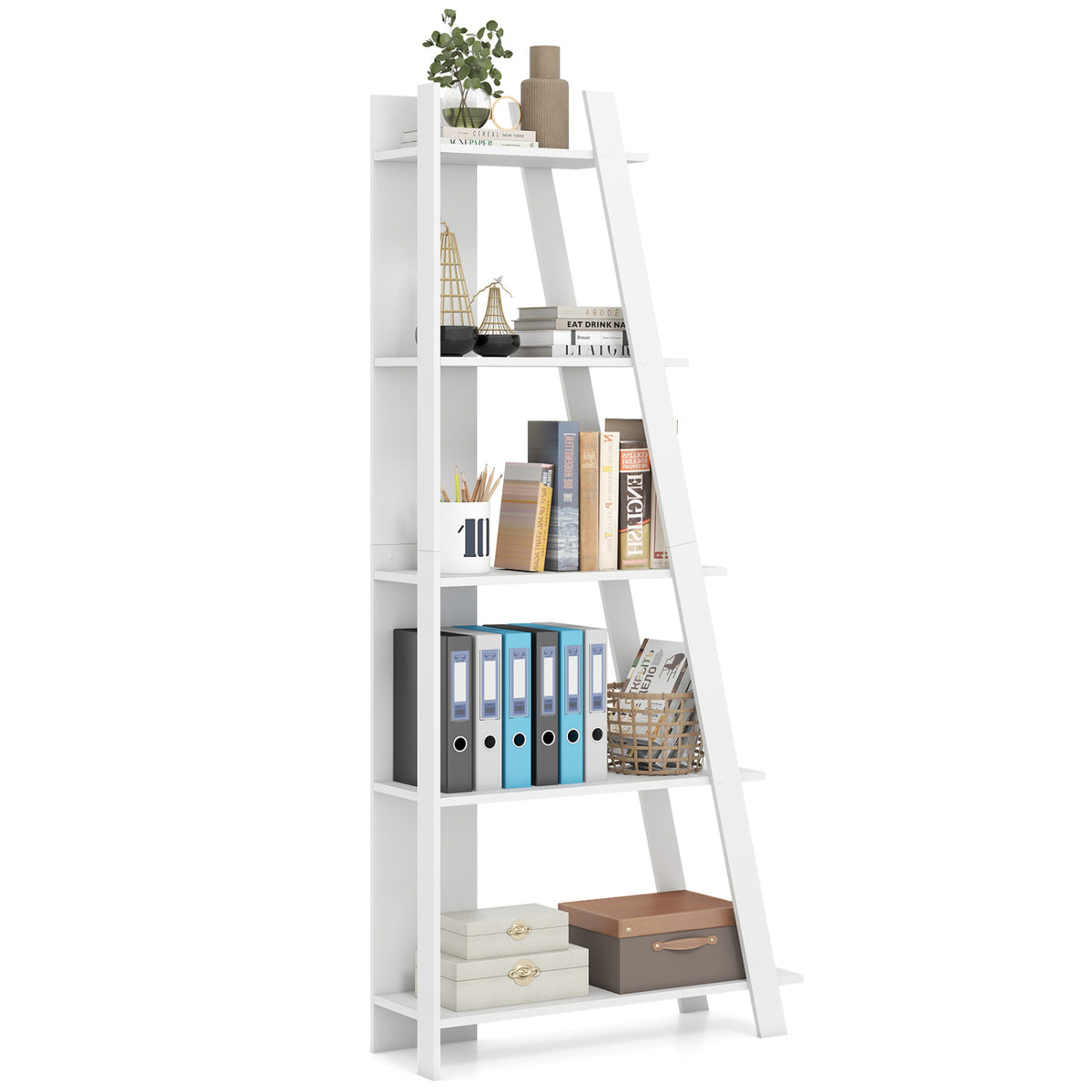 5-Tier Modern Bookshelf Narrow Vertical Display Shelf for Small Space-White