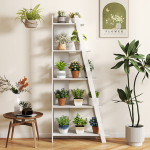 5-Tier Modern Bookshelf Narrow Vertical Display Shelf for Small Space-White