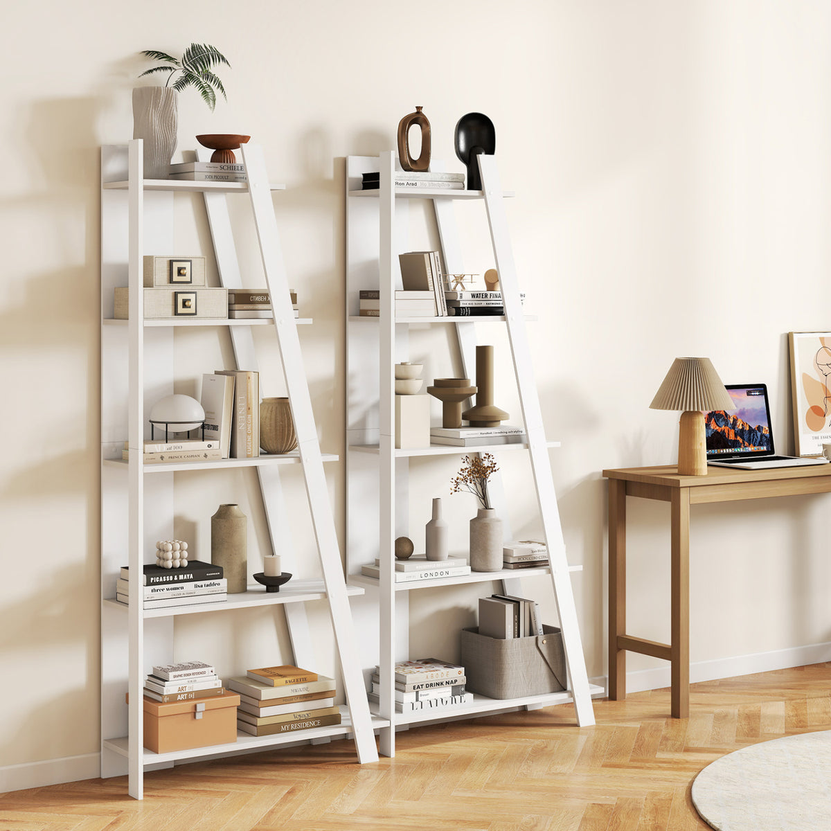 5-Tier Modern Bookshelf Narrow Vertical Display Shelf for Small Space-White
