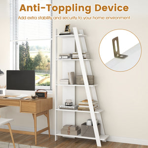 5-Tier Modern Bookshelf Narrow Vertical Display Shelf for Small Space-White
