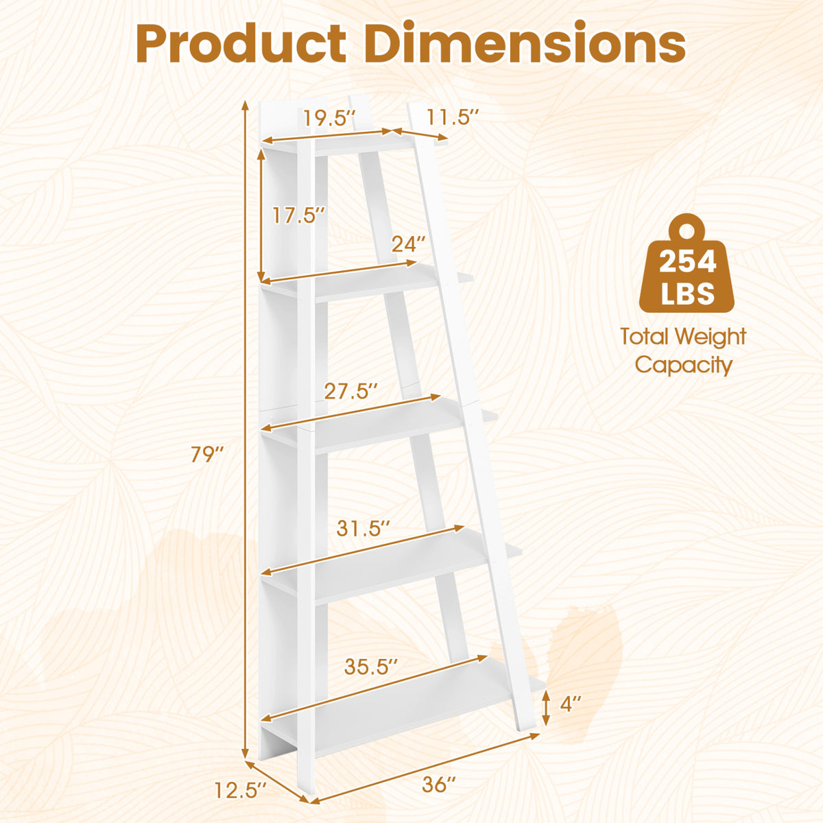 5-Tier Modern Bookshelf Narrow Vertical Display Shelf for Small Space-White