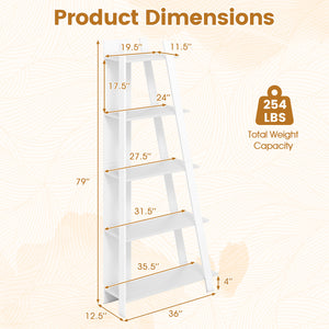5-Tier Modern Bookshelf Narrow Vertical Display Shelf for Small Space-White