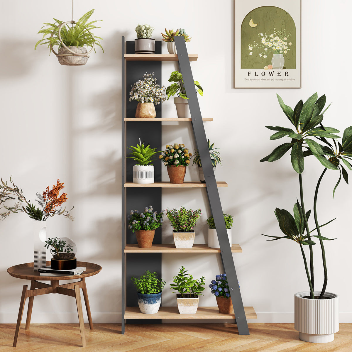 5-Tier Modern Bookshelf Narrow Vertical Display Shelf for Small Space-Gray