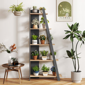 5-Tier Modern Bookshelf Narrow Vertical Display Shelf for Small Space-Gray