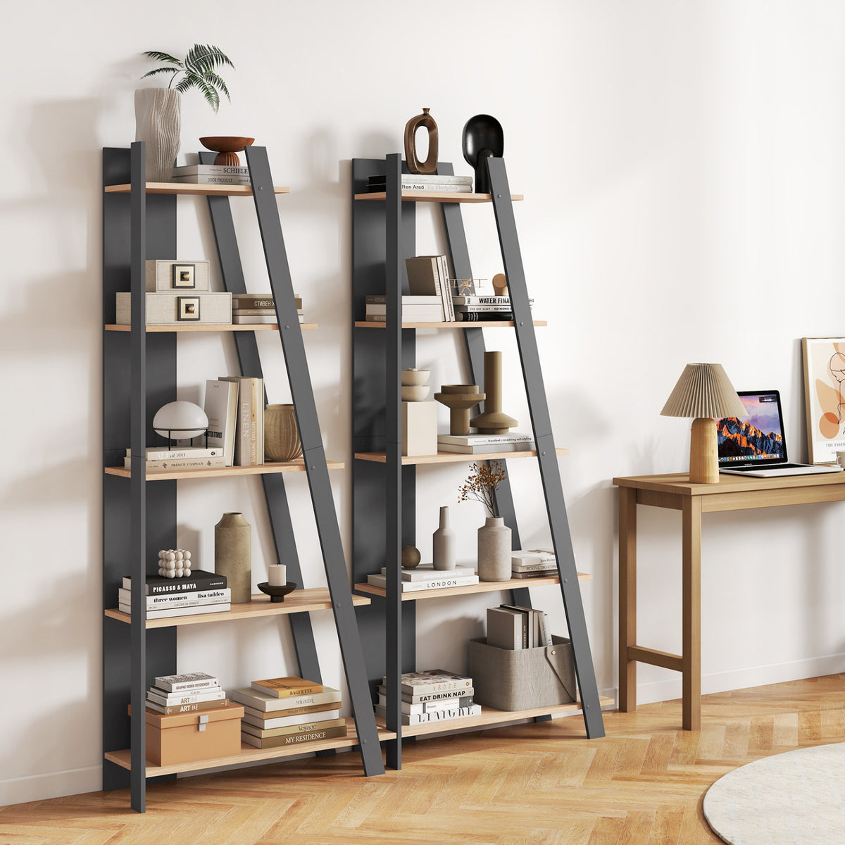 5-Tier Modern Bookshelf Narrow Vertical Display Shelf for Small Space-Gray