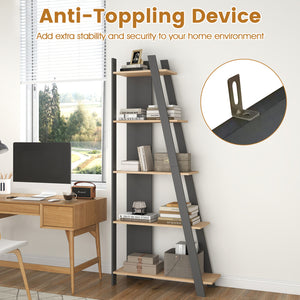 5-Tier Modern Bookshelf Narrow Vertical Display Shelf for Small Space-Gray