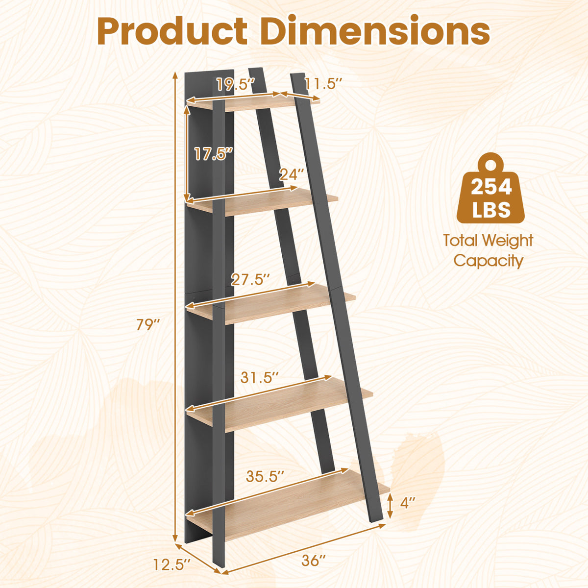 5-Tier Modern Bookshelf Narrow Vertical Display Shelf for Small Space-Gray