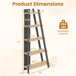 5-Tier Modern Bookshelf Narrow Vertical Display Shelf for Small Space-Gray