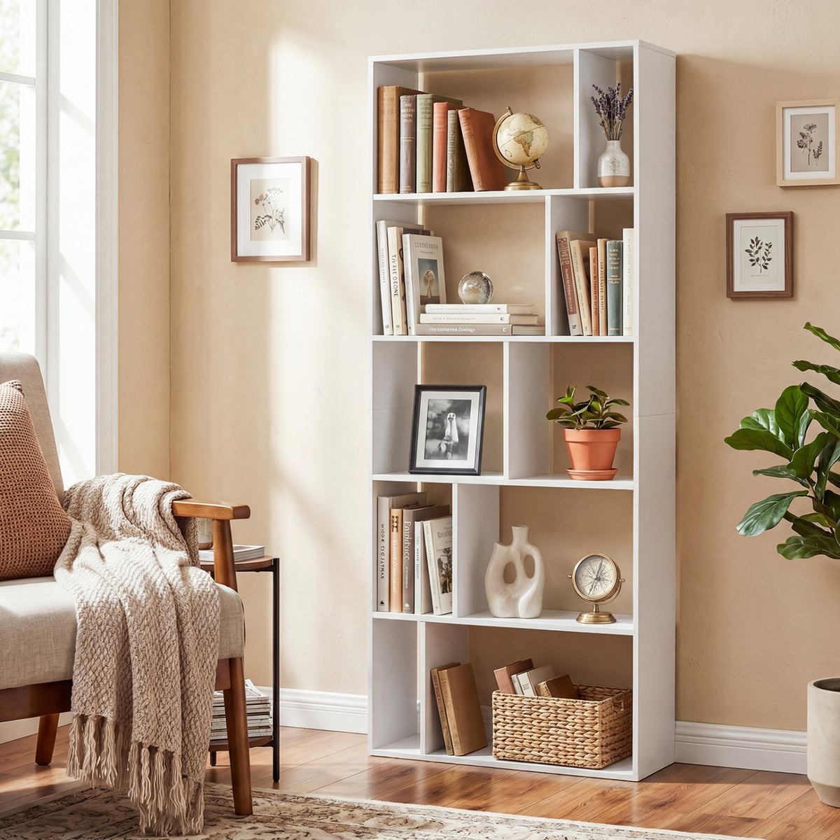 5-Tier Modern Bookshelf with Open Back and 2 Anti-Tipping Kits-White