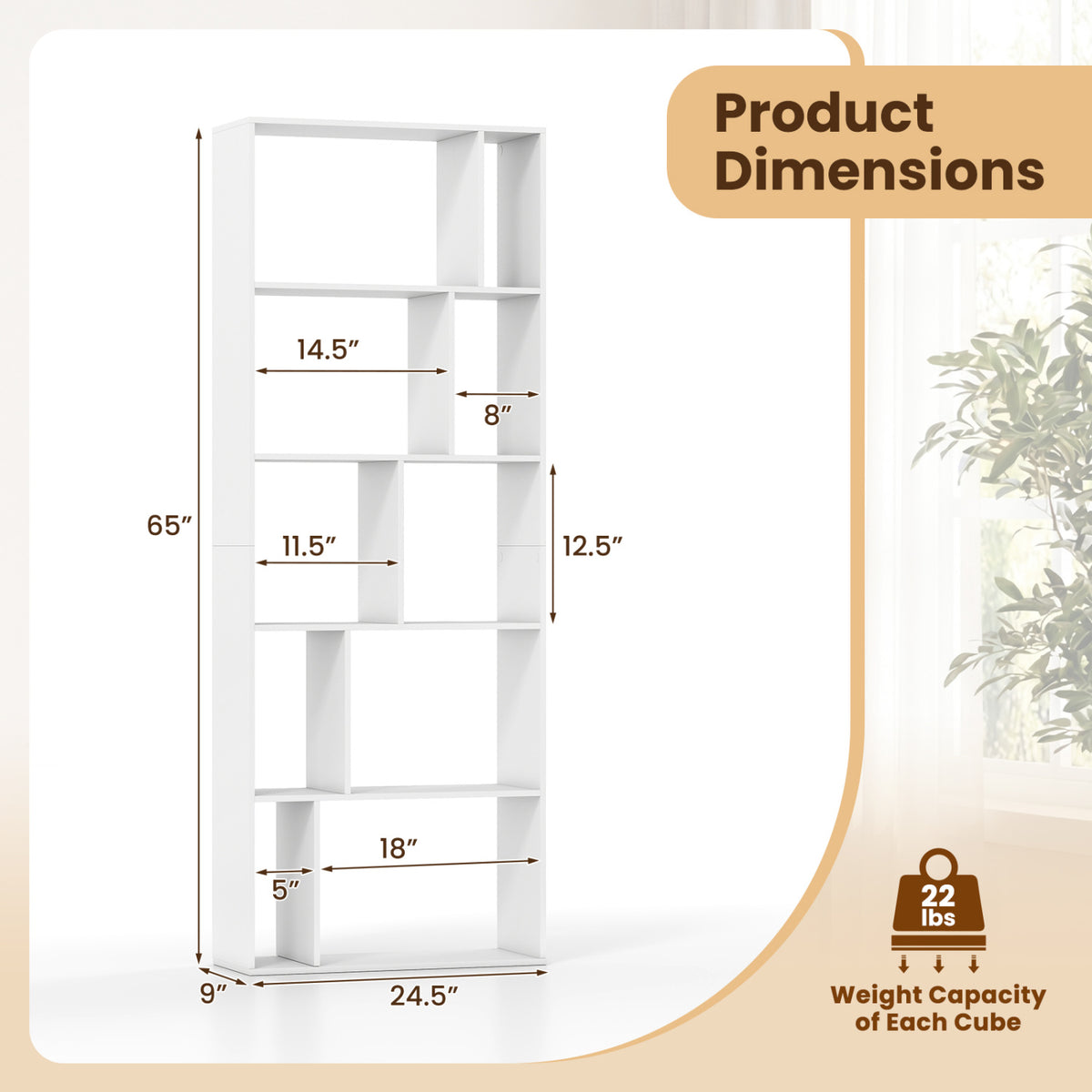 5-Tier Modern Bookshelf with Open Back and 2 Anti-Tipping Kits-White