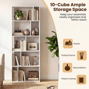 5-Tier Modern Bookshelf with Open Back and 2 Anti-Tipping Kits-White