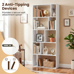 5-Tier Modern Bookshelf with Open Back and 2 Anti-Tipping Kits-White
