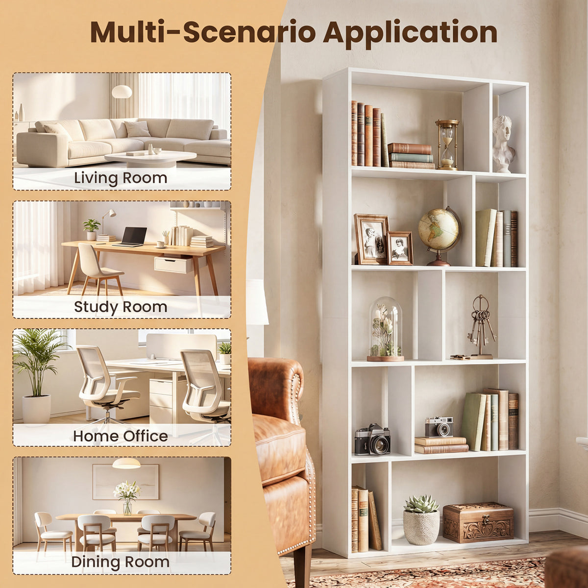 5-Tier Modern Bookshelf with Open Back and 2 Anti-Tipping Kits-White