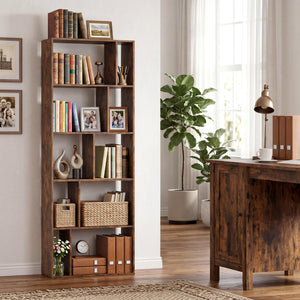 5-Tier Modern Bookshelf with Open Back and 2 Anti-Tipping Kits-Brown