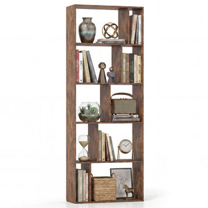 5-Tier Modern Bookshelf with Open Back and 2 Anti-Tipping Kits-Brown