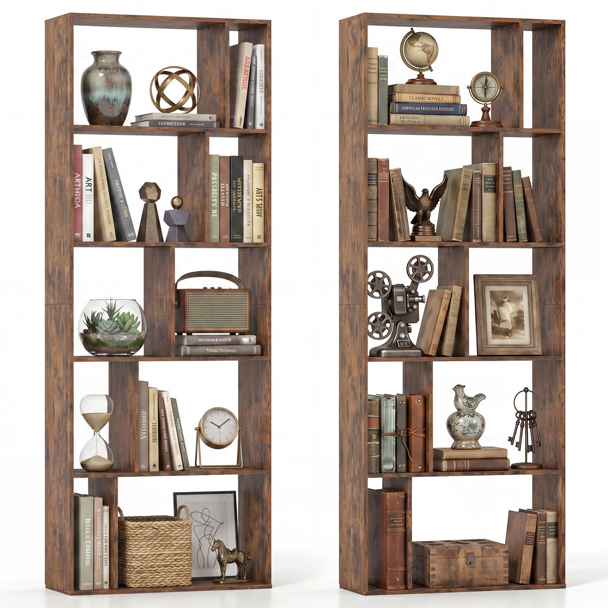 5-Tier Modern Bookshelf with Open Back and 2 Anti-Tipping Kits-Brown