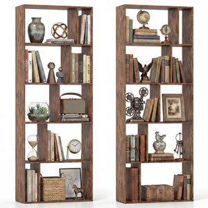 5-Tier Modern Bookshelf with Open Back and 2 Anti-Tipping Kits-Brown