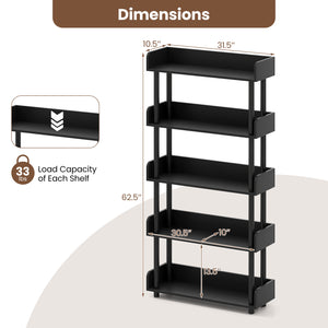 5-Tier Open Bookcase with Industrial Storage Unit-Black