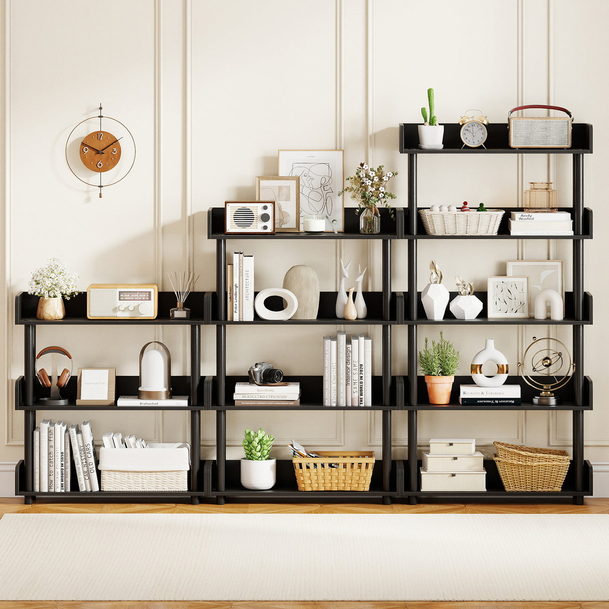 5-Tier Open Bookcase with Industrial Storage Unit-Black