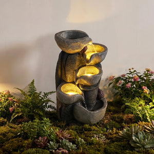 5-Tier Outdoor Water Fountain with LED Lights 17.5 Inch H for Patio Deck