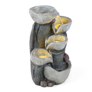 5-Tier Outdoor Water Fountain with LED Lights 17.5 Inch H for Patio Deck