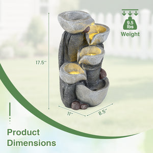 5-Tier Outdoor Water Fountain with LED Lights 17.5 Inch H for Patio Deck