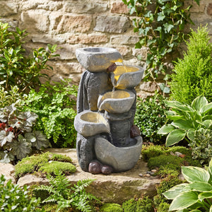 5-Tier Outdoor Water Fountain with LED Lights 17.5 Inch H for Patio Deck