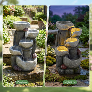 5-Tier Outdoor Water Fountain with LED Lights 17.5 Inch H for Patio Deck