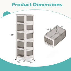 5-Tier Plastic Drawer Storage Organizer Rolling Cart with 3/4/5 Drawers and Lockable Wheels