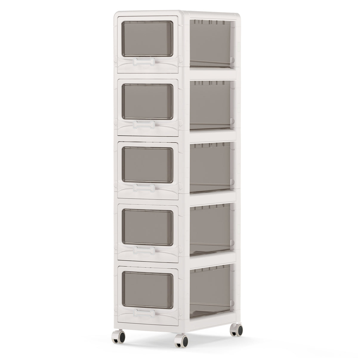 5-Tier Plastic Drawer Storage Organizer Rolling Cart with 3/4/5 Drawers and Lockable Wheels