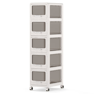5-Tier Plastic Drawer Storage Organizer Rolling Cart with 3/4/5 Drawers and Lockable Wheels