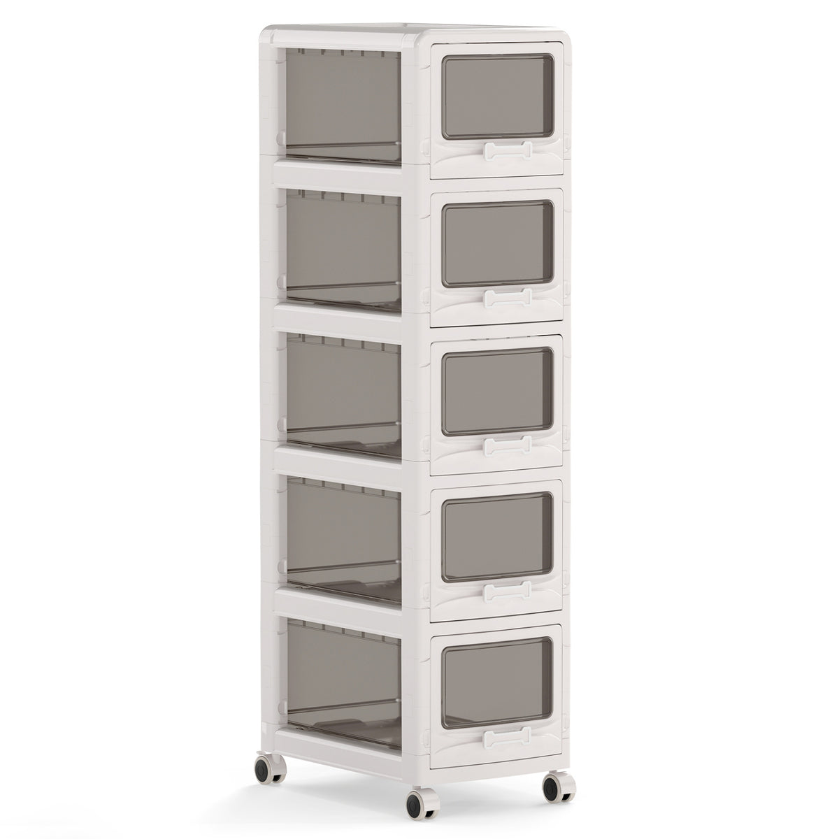 5-Tier Plastic Drawer Storage Organizer Rolling Cart with 3/4/5 Drawers and Lockable Wheels