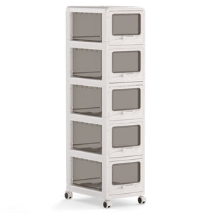 5-Tier Plastic Drawer Storage Organizer Rolling Cart with 3/4/5 Drawers and Lockable Wheels